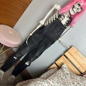 American Eagle Outfitters Black Ripped Denim Overalls